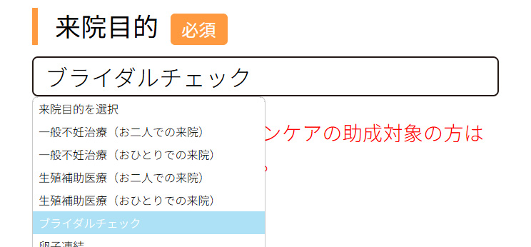 「ブライダルチェック」を選択