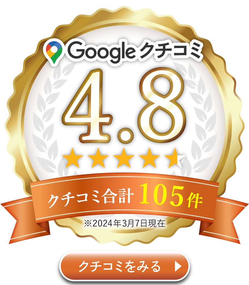 にしたんARTクリニック日本橋院Googleクチコミ星4.8、クチコミ合計105件(2024年3月7日現在)
